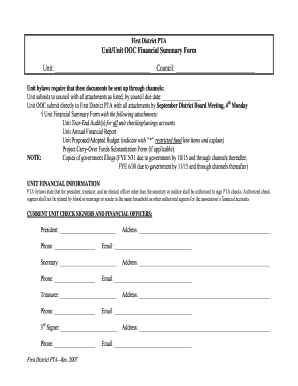First District PTA Unit Financial Summary Form