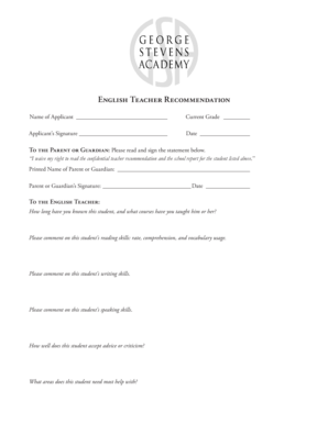 Teacher Recommendation Waiver