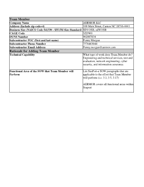 Subcontractor Team Member Form