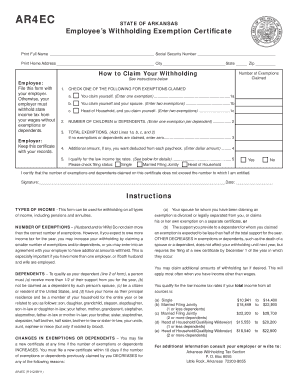 Arkansas Employee Withholding Exemption Certificate