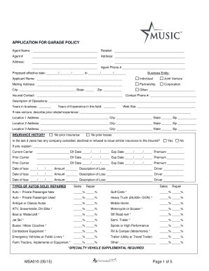 Garage Policy Application Form
