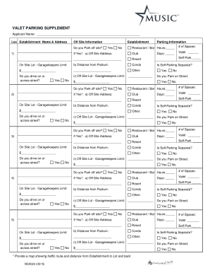 Valet Parking Supplement Application