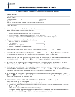 Underwriters Inc. Appraiser Professional Liability Application