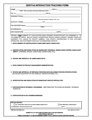 FAA DER Interaction Tracking Form