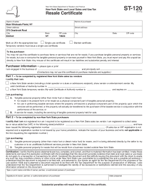 New York Resale Certificate ST-120