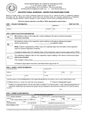 Texas Architectural Barriers Inspection Response Form