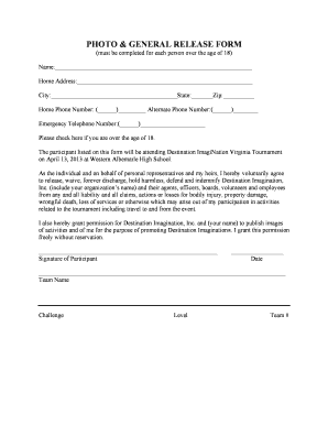 Photo and General Release Form