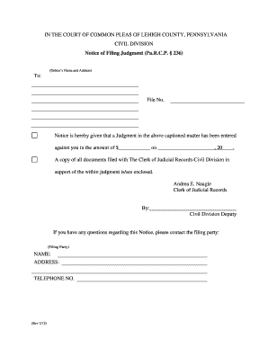 Notice of Filing Judgment