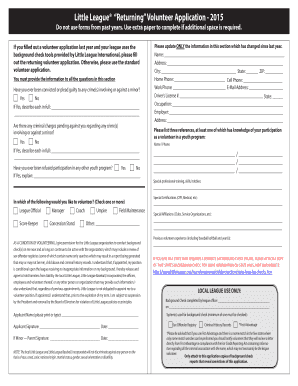 Little League Returning Volunteer Application