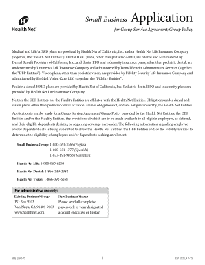 Small Business Group Service Agreement Application