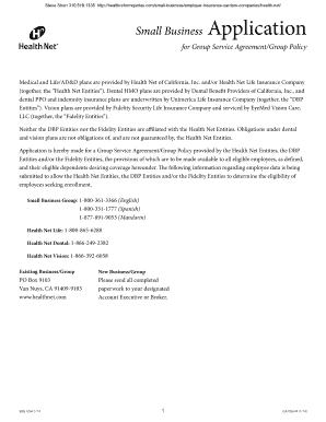 Small Business Application for Group Service Agreement