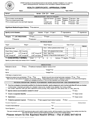 NYSED Health Certificate Appraisal Form