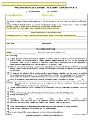 Wisconsin Sales and Use Tax Exemption Certificate