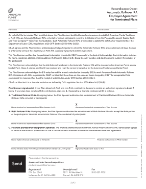 Automatic Rollover IRA Employer Agreement for Terminated Plans
