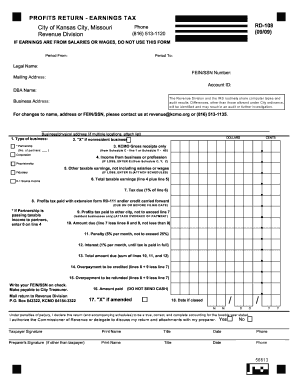 Kansas City Profits Return Earnings Tax Form