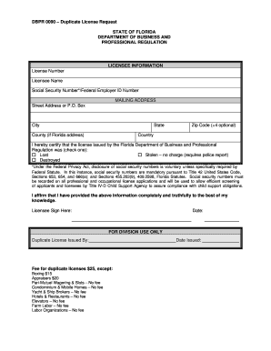 Florida Duplicate License Request