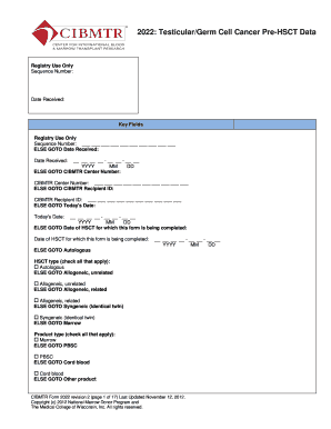 Testicular Cancer Pre-HSCT Data Form