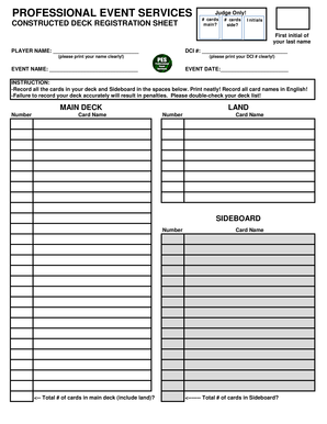 Constructed Deck Registration Sheet