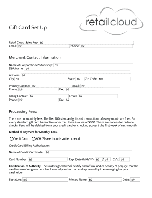 Gift Card Merchant Setup Form