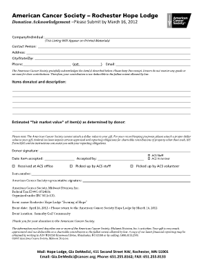 American Cancer Society Donation Acknowledgement