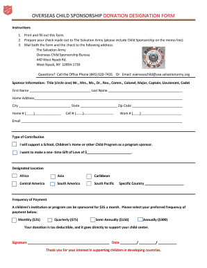Overseas Child Sponsorship Donation Form