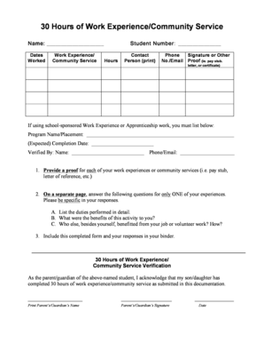 Confirmation of work experience letter - Work Experience and Community Service Hoursdoc - nd deltasd bc