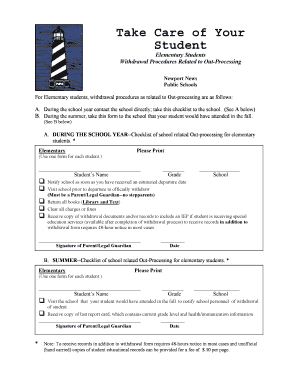 Elementary Student Withdrawal Form