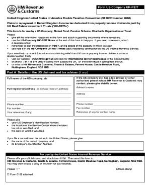US-Company UK-REIT Tax Claim Form