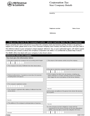 UK Corporation Tax Form CT41G