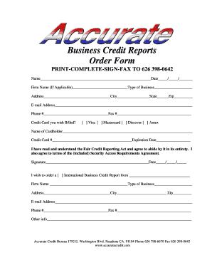 Business Credit Report Order Form
