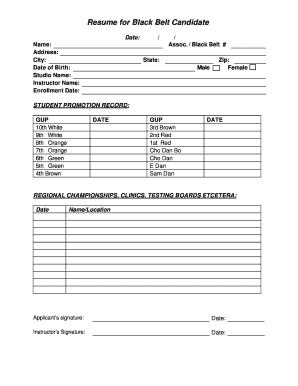 Black Belt Candidate Promotion Form