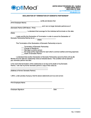 Declaration of Termination of Domestic Partnership