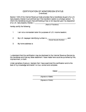 Certification of Nonforeign Status for US Real Property