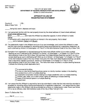 Affidavit in Lieu of Registration Statement