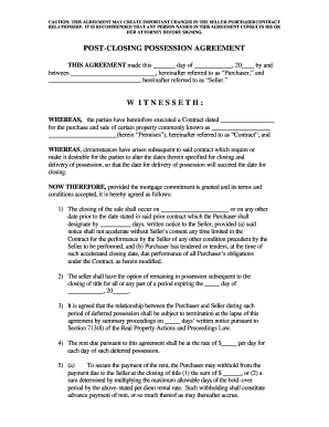 Post-Closing Possession Agreement
