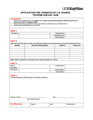 Application for Transfer of US Shares