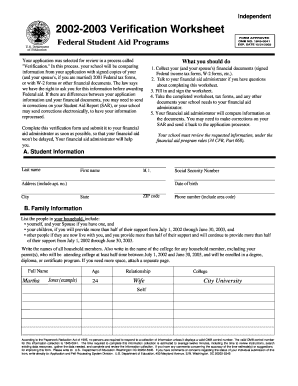 2002-2003 Verification Worksheet