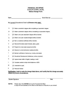 Educational Goal Status Change Form