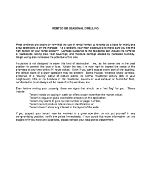 Rented or Seasonal Dwelling Underwriting Questionnaire