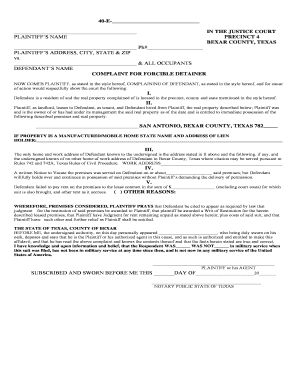 Texas Forcible Detainer Complaint