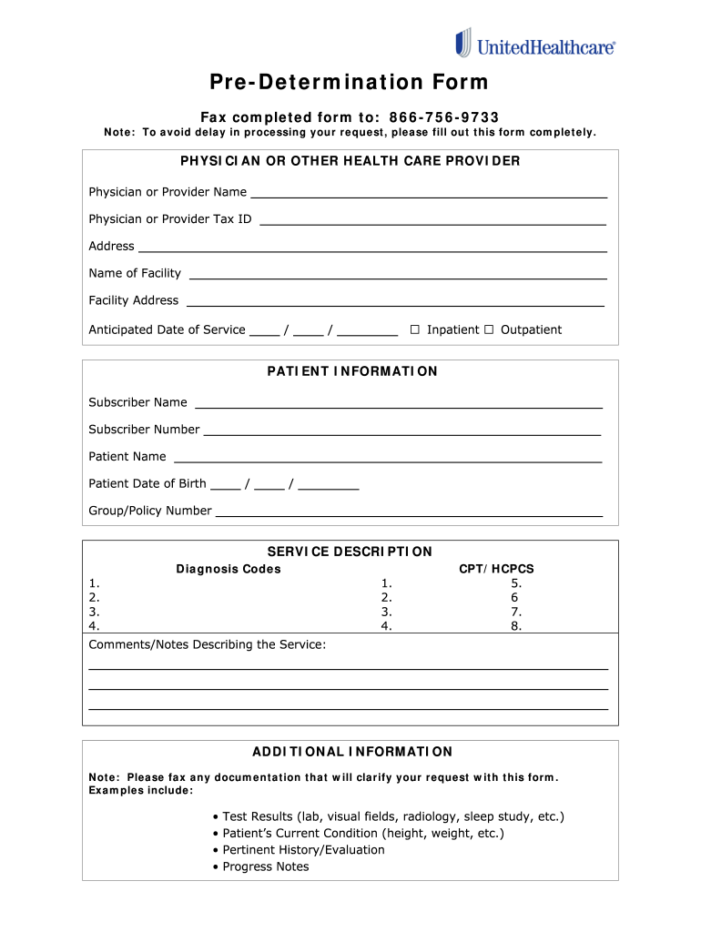uhc predetermination form Preview on Page 1