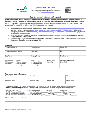Girl Scouts Supplemental Insurance Request