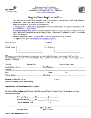 Girl Scouts Program Event Registration Form
