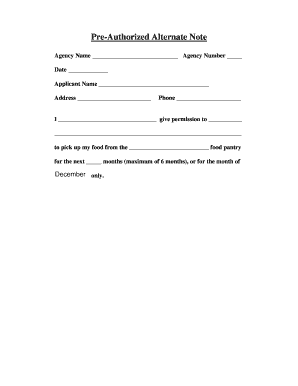 Pre-Authorized Alternate Note