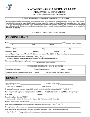 YMCA Employment Application