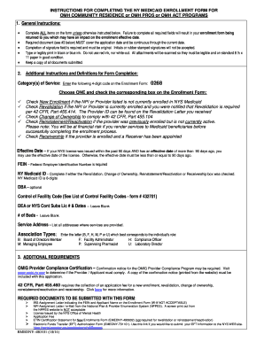 NY Medicaid Enrollment Form for OMH Programs