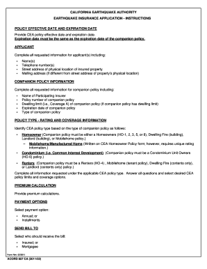 California Earthquake Insurance Application