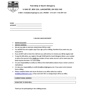 South Glengarry E-Billing Announcement Form