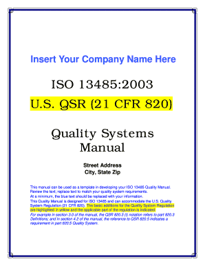 ISO 13485 Quality Manual Template