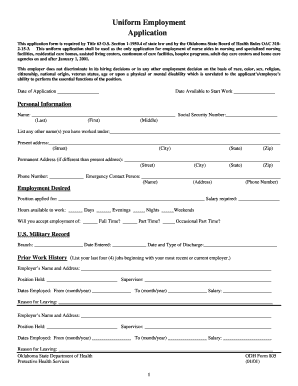 Oklahoma Nurse Aide Employment Application